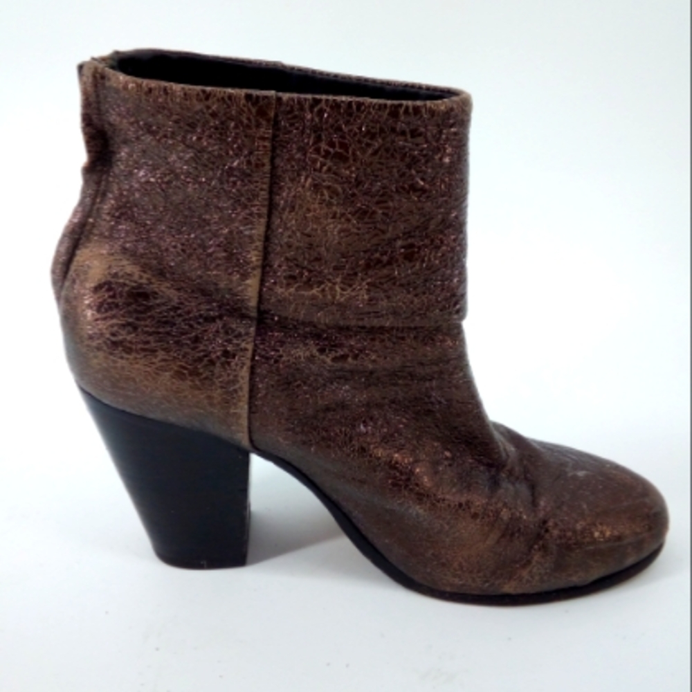Rag & Bone Newbury Boots 39 9 Bronze Metallic Foil Leather Zip Booties